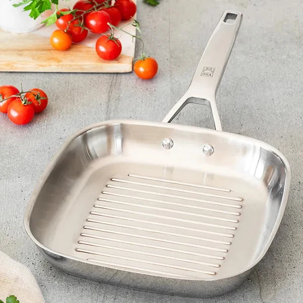 Parrilla acanalada BRA Signature 28 cm antiadherente aluminio plateado