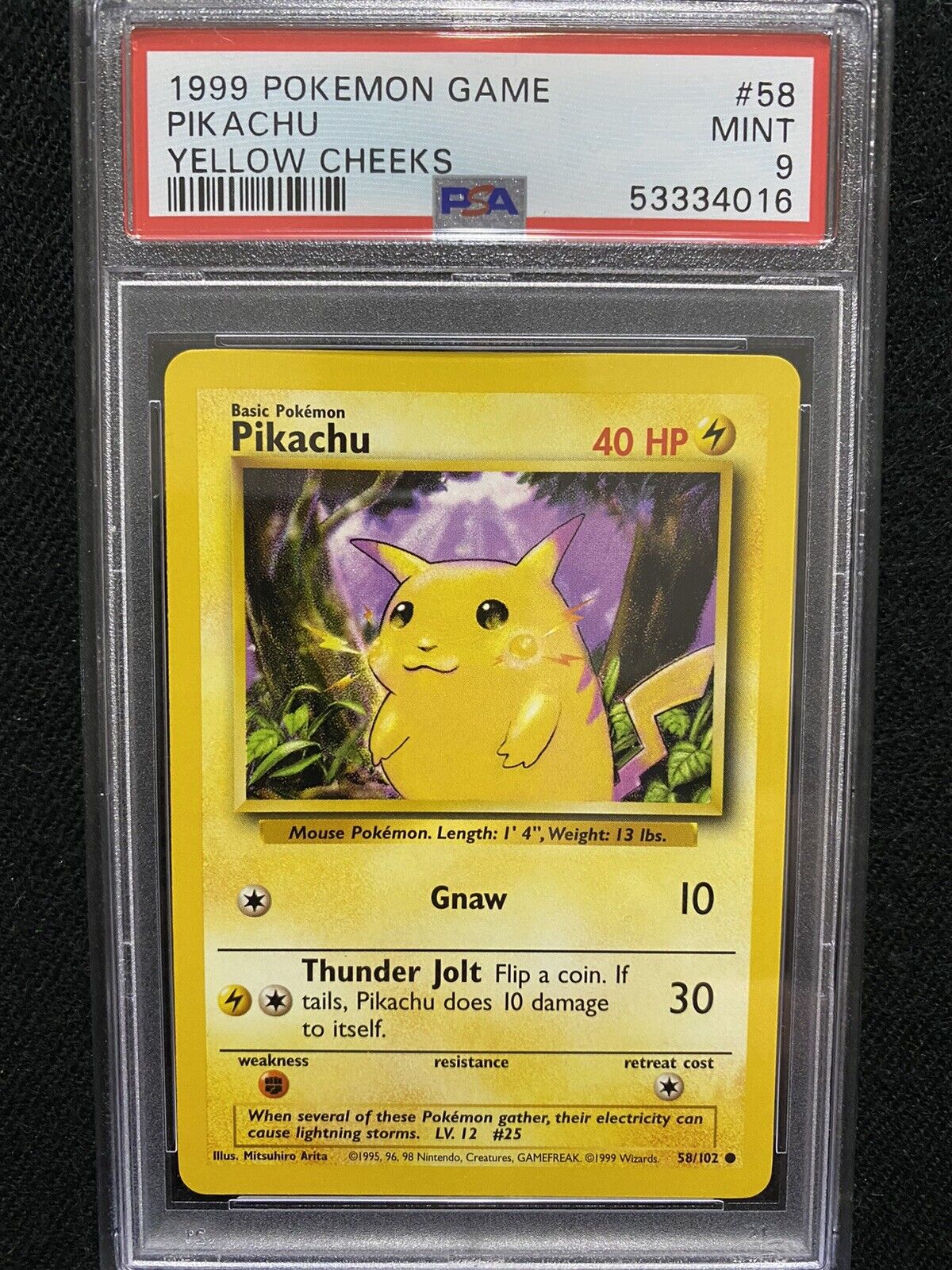 1999 Pokemon Base Set Pikachu Yellow Cheeks 58/102 PSA 9 Mint