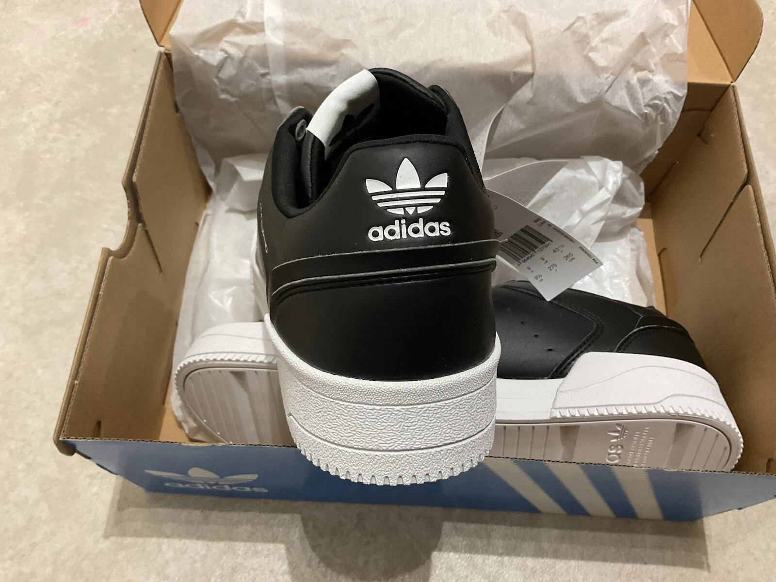 *NUOVO* Adidas Uomo Court Tourino UK Taglia 9 Nero Bianco. Nuovo Con Scatola