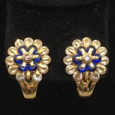 Solid 14K Yellow Gold White Blue CZ Flower Earrings 3.4gr.