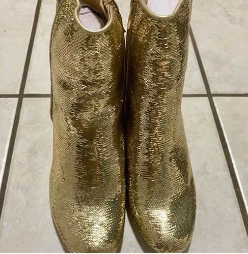 Glamouröse Damen Stiefeletten mit Goldabsatz und klobigem Absatz