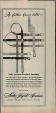 1956 Sak's Fifth Avenue Custom Hitched Leather Belts Vintage Print Ad 3122