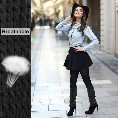 Women Crochet Knit Ribbed Leg Warmers Solid Knee High Winter Boot Wool Sock Long - Picture 5 of 17