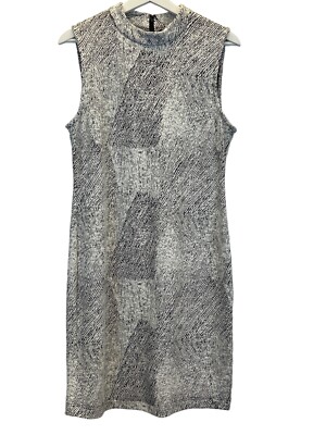 Sharagano Dress Womens 6 White Black Sleeveless Mock Neck Sheath Fitted