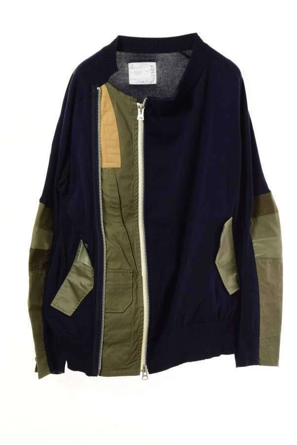 Beauty Sacai Cotton Nylon Oxford Knit Jacket 3 Navy Sakai