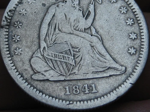 1841 P or O Silver Seated Liberty Quarter- Fine/VF Details