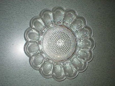 VINTAGE Deviled Egg Tray Plate Hobnail Clear Indiana Glass 11" Diameter 15 Eggs