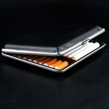 Classic Portable Metal Black Leather Double Sided Cigarette Case Storage Case