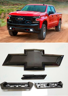 Chevy Silverado Bowtie Custom Gloss Black & White Bowtie Emblem For 2019-2021 Chevy Silverado 1500 - Front Grill Badge Chevy Silverado Emblems