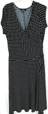 AGB Womens 10 Black White Polka Dot Stretch Cap Sleeve Cinched Side Midi Dress