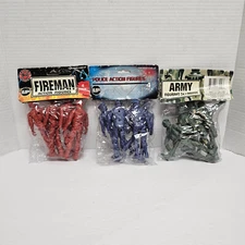 3 Pack GreenBrier International Action Figures Police Fireman Army Men Soldier