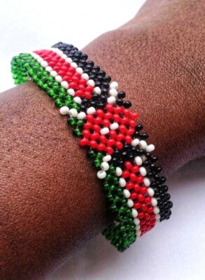 Wrist Band Bracelet Maasai Beaded Kenyan Flag African Women/ Kid sizes Fun 7'' #1