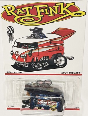 Blue KOOL KOMBI CUSTOM Hot Wheels RAT FINK Series w/ Real Riders