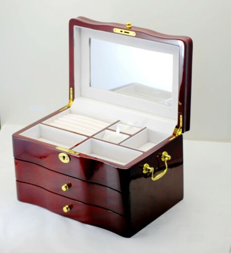 New Large Luxury Wooden Jewellery Box Piano Finish JB015ACHE - Picture 3 of 3