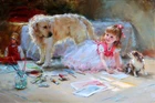 Cute little girl drawing Oil Painting Giclee Art Printed on canvas L1929
