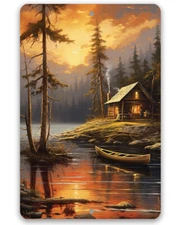 Metal Sign - Cabin on the Lake Painting Art - Durable Indoor/Outdoor Shak Decor