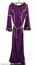 Medieval Renaissance Lady Dark Purple Velour  Faux Fur 3 Piece Costume Dress