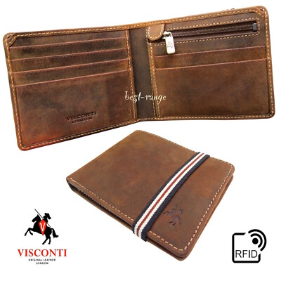 Herren-Geldbörse hellbraunes Leder RFID-Faltung Tap & Go-Tasche schmal Visconti neu im Karton BN3