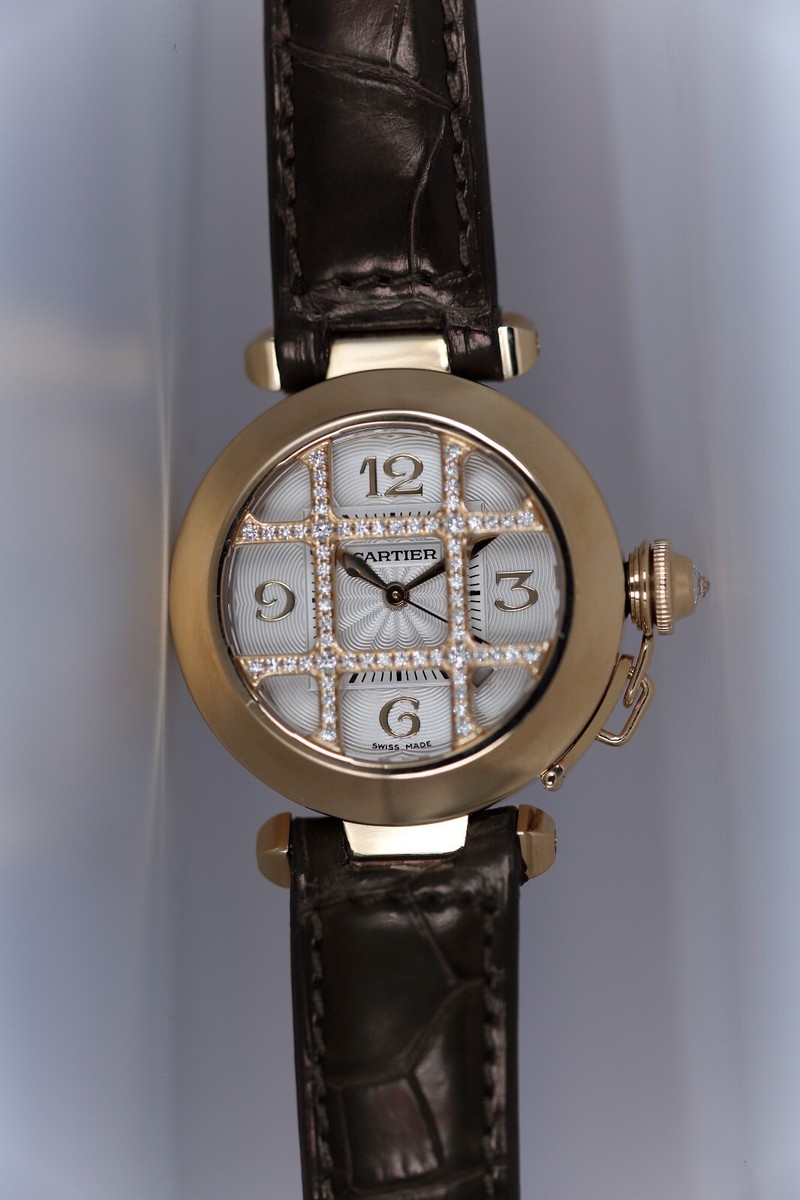 Cartier Pasha 2399 Factory Diamond Grill 18KY Gold PreOwned B&P