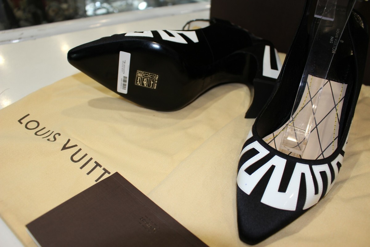 Louis Vuitton Black&White Satin Leather Ankle Strap Block