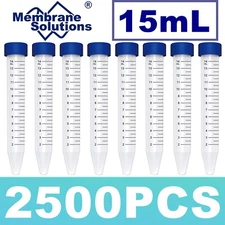 2500x 15mL Polypropylene STERILE Centrifuge Tubes Caps Conical Bottom LEAK-PROOF