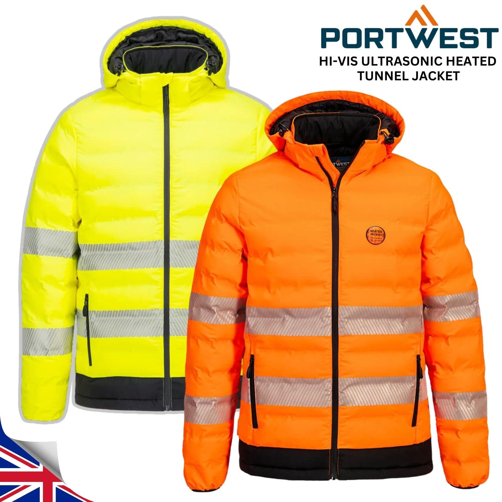 PORTWEST Hi Vis Ultrasonic Heated Tunnel Jacket Padded Lined Waterproof S548