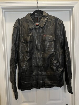 Levis Jacket Men s XL Black Leather Bomber Coat Trucker Zip Up