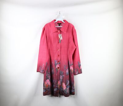 NOS Vintage 90s Streetwear Womens Large Pleated Ribbed Flower Full Button Jacket