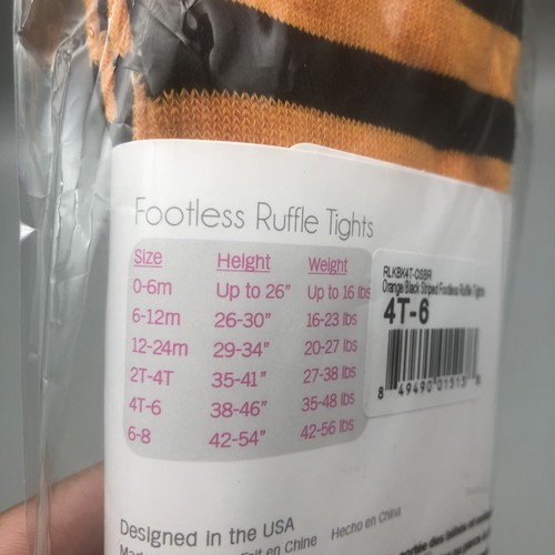 Ruffle Butts Girl's Size 4T-6 Footless Ruffle Tights Orange/Black New - Picture 4 of 6
