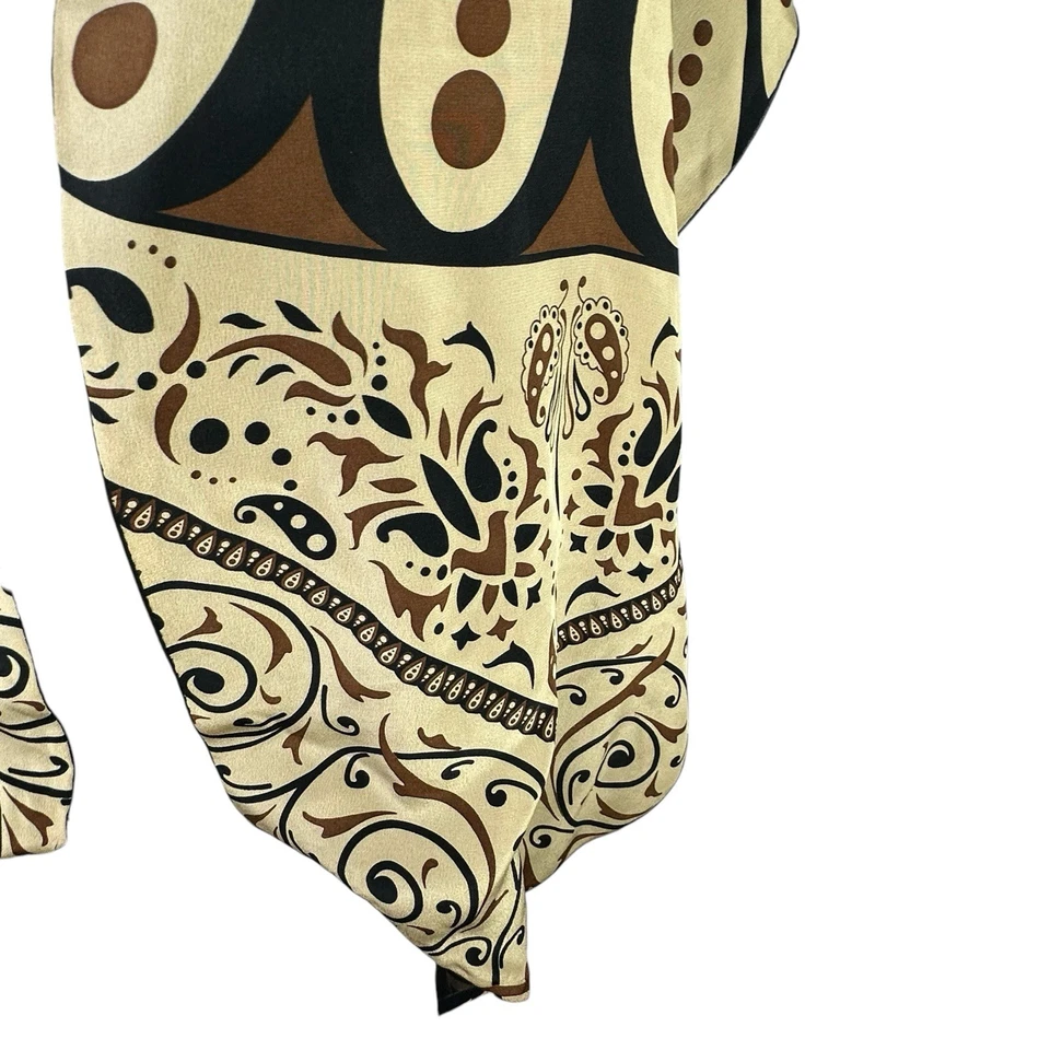 Bufanda de seda Talbots 57" corbata oblonga negra y marrón bronceada gráfica estampado retro pavo real Foto 4 de 4