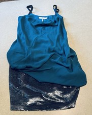 Halston Heritage Sample Cocktail Dress Teal Draped Sequin Cocktail Rare Y2K S 6 