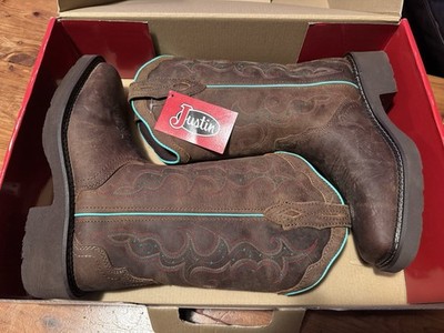 Justin Women s Raya Brown Water Buffalo Cowboy Boots 8.5B Wide Square Toe NEW!