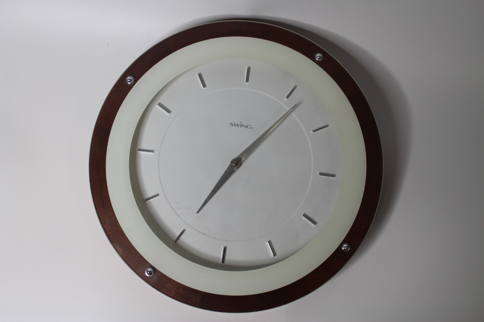 Swing Wall Clock Echo Walnut MCM Style Wood Frame
