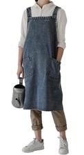 Denim Cotton Canvas Cross Back Aprons Solid Color Shop Kitchen Garden Square ...