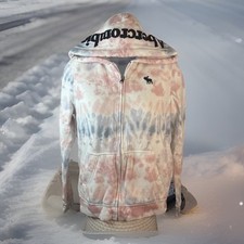 Abercrombie Kids Y2K Sz 13/14 Full Zip Hoodie Logo Sherpa Lining Pink Tie Dye