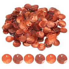 100Pcs 15mm Flat Round Shell Coin Beads, Shell Charm Beads with Hole, Orange
