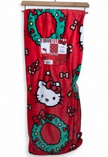 NEW Hello Kitty Christmas Throw Blanket 60x70in Red White Candy Cane Wreath