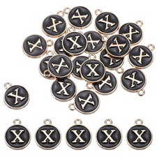 Alphabet X Letter Charm Double Sided Enamel Initial Alphabet Pendant Black 20pcs