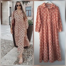 Zara Geo Dress Print Cotton Midi Tunic Summer Dress Size M Medium 10 12 