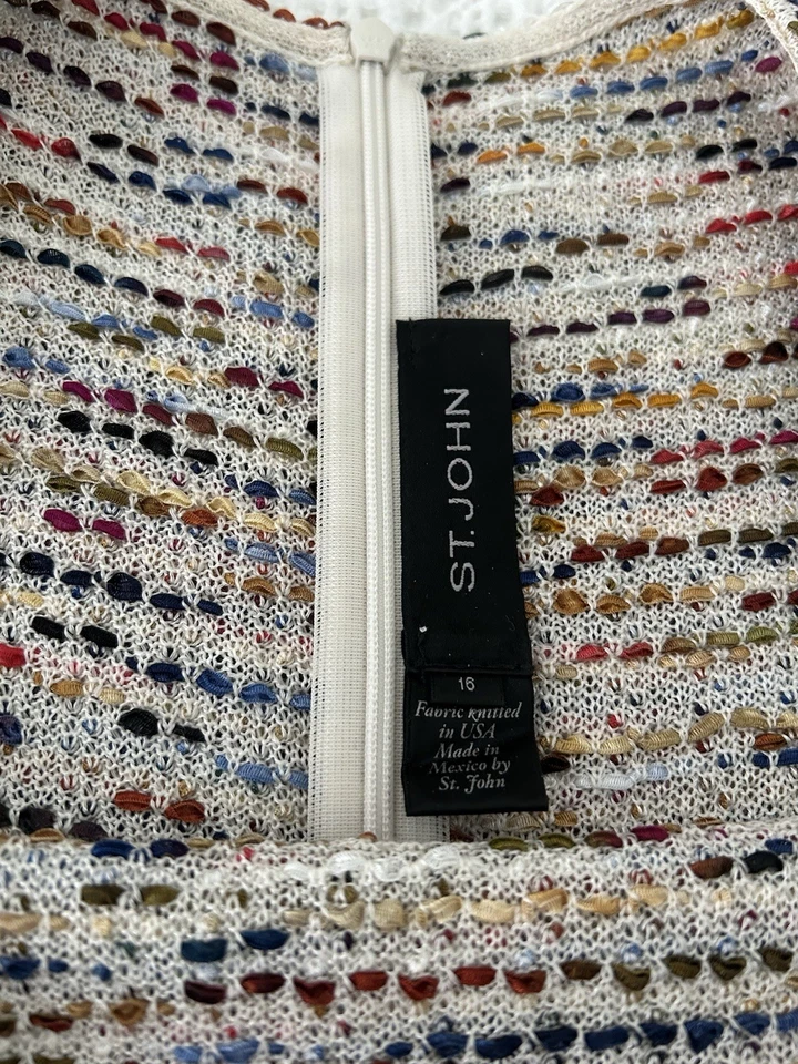 Vestido ST JOHN Mujer Tweed Azul Crema Rosa Naranja Verde Amarillo Flecos Talla 16 Foto 2 de 4