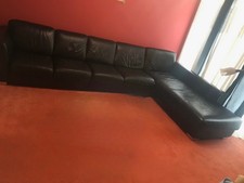 Stylish, Black Italian Leather, Large Corner Sofa