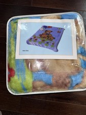 VTG Baby Blanket Teddy Bear Balloon Puppy Butterfly Plush Blue NEW Lux Plush