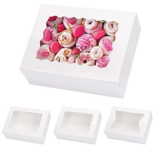 48pcs Cookie Boxes with Window, 8x6x2.5 Inch 3 Style Treat Boxes for Pastry, ...