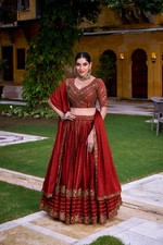 Indian Style Rangoli Crush Lehenga Choli With Orange Dupatta For Reception Wear