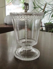 EAPG Unk. Maker Scalloped Tape; Jewel Band Clear Open Sugar/ Spooner 4¾" 1880's