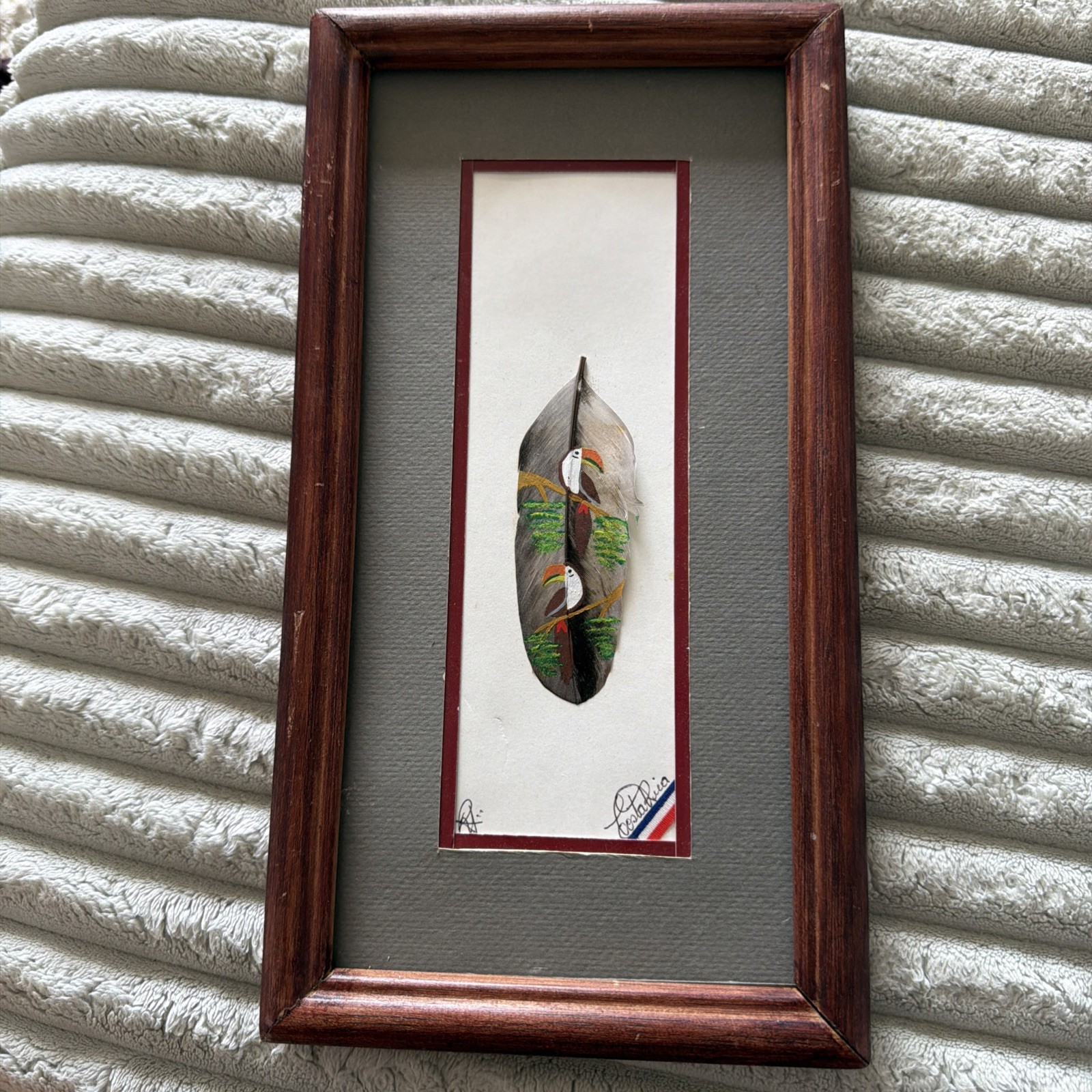 Vintage hand-Painted Folk Art Piece From Costa Rica featuring Toucan Birds