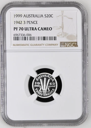 1999 Australia S20C Cent Silver Proof Coin 1942 3 Pence NGC PF 70 Ultra Cameo