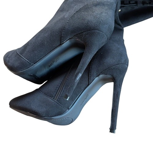 New Forever Womens Over The Knee Black Suede Boot stretch Stiletto Lace Zip 8.5 - Picture 8 of 11