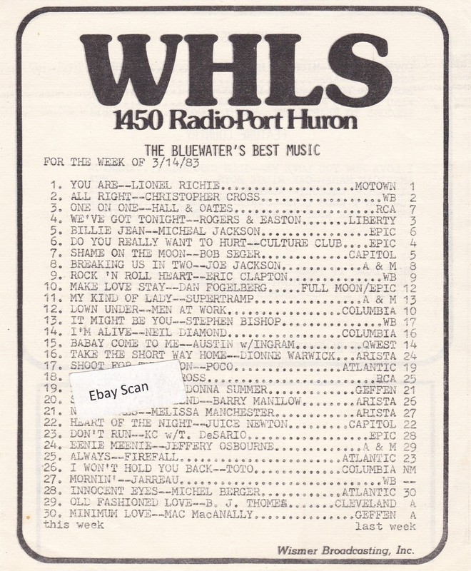 WHLS Port Huron MI Top 40 Radio Music Survey 3-14-83