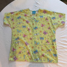 HQ Scrub Uniform Top Butterflies/Dragonflies Small Excellent Preowned X-1 
